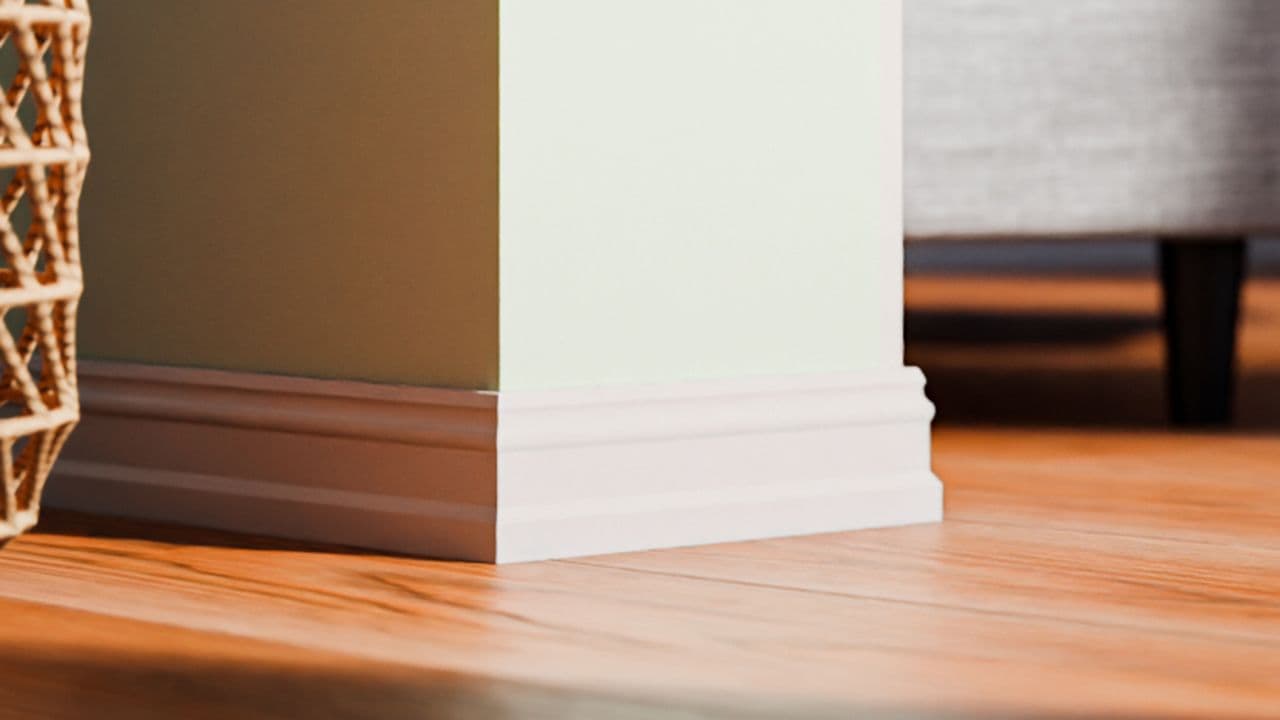 Nærbilde av profilerte gulvlister.
