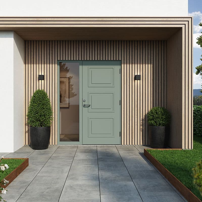 grønn, høyrehengslet dør fra Gilje